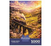 Adult Jigsaw Puzzles1000 Pieces Train Crossing A Flower-Covered Viaduct at Sunset Puzzle for Adults DIY Toys Perfect Decoration Unique Birthday And Xmas Gifts 38x26cm/1000pcs
