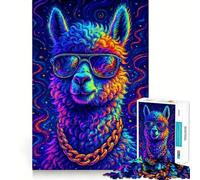 Adult Jigsaw Puzzles1000 Pieces Trippy Llama with Sunglasses Premium Cut Fun Logic Fun Toy Easy Time Play Christmas Wall Art(38x26cm)