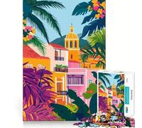 Adult Jigsaw Puzzles1000 Pieces Tropical Mediterranean Cityscape Premium Cut Fun Logic Fun Toy Easy Time Play Christmas Wall Art (50x75cm)