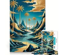 Adult Jigsaw Puzzles1000 Pieces Tropical River Landscape with Palm Trees Premium Cut Fun Logic Fun Toy Easy Time Play Christmas Wall Art (38x52cm)