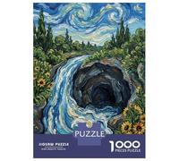 Adult Jigsaw Puzzles1000 Pieces Waterfall And Cave in Van Gogh Style Puzzle for Adults DIY Toys Perfect Decoration Unique Birthday And Xmas Gifts 70x50cm/1000pcs