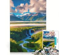 Adult Jigsaw Puzzles1000 Pieces Waterfall in Mountain Valley Educational Toy Pattern Assembly with Matching Poster And Trivia Sheet 38x52cm