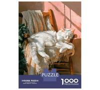 Adult Jigsaw Puzzles1000 Pieces White Cat Sleeping on A Rocking Chair Jigsaw Puzzle Brain Teaser Game Presents for Women Challenging Game Gifts 38x26cm/1000pcs