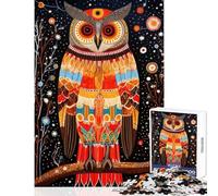 Adult Jigsaw Puzzles1000 Pieces Wise Owl Tribal Style Impossible Game Learning Educational Educational Toy Suitable for Desktop Decoration (38X26cm)