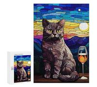 Adult Jigsaw Puzzles300 PCS Cat Sit Down And 1 Glass Adult Puzzles Toy Wall Decor Difficult Challenge Unique Birthday And Xmas Gifts 300 PCS