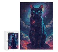 Adult Jigsaw Puzzles300 PCS Cosmic Black Cat Portrait Adult Puzzles Toy Wall Decor Difficult Challenge Unique Birthday And Xmas Gifts 300 PCS