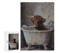 Adult Jigsaw Puzzles300 PCS Highland Cow Bathtub Book Puzzle for Adults Hands-on Game Perfect Decoration Christmas Birthday Gifts 300 PCS