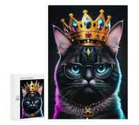 Adult Jigsaw Puzzles300 PCS King Black Cat Neon Puzzle for Adults Hands-on Game Perfect Decoration Christmas Birthday Gifts 300 PCS