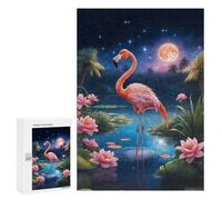 Adult Jigsaw Puzzles300 PCS Pink Flamingo Night Adult Puzzles Toy Wall Decor Difficult Challenge Unique Birthday And Xmas Gifts 300 PCS
