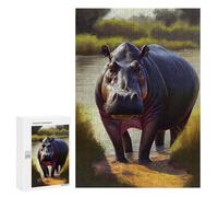 Adult Jigsaw Puzzles300 PCS Savanna Hippo Oil Paint Adult Puzzles Toy Wall Decor Difficult Challenge Unique Birthday And Xmas Gifts 300 PCS