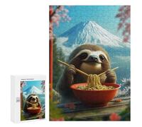 Adult Jigsaw Puzzles300 PCS Sloth Eating Ramen in Japan Mt. Fuji Adult Puzzles Toy Wall Decor Difficult Challenge Unique Birthday And Xmas Gifts 300 PCS