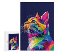 Adult Jigsaw Puzzles300 PCS Vibrant Geometric Cat Adult Puzzles Toy Wall Decor Difficult Challenge Unique Birthday And Xmas Gifts 300 PCS