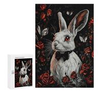 Adult Jigsaw Puzzles300 PCS White Rabbit with Roses Adult Puzzles Toy Wall Decor Difficult Challenge Unique Birthday And Xmas Gifts 300 PCS