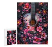 Adult Jigsaw Puzzles500 PCS Floral Acoustic Guitar Adult Puzzles Toy Wall Decor Difficult Challenge Unique Birthday And Xmas Gifts 500 PCS
