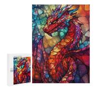 Adult Jigsaw Puzzles500 PCS Glowing Stained Glass Dragon Adult Jigsaw Puzzles For Family Fun Fun Activities at Home Gifts for Friends And Family 500 PCS