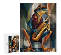 Adult Jigsaw Puzzles500 PCS Jazz Toad - Sax & Swagger in Cubist Color Adult Puzzles Toy Wall Decor Difficult Challenge Unique Birthday And Xmas Gifts 500 PCS