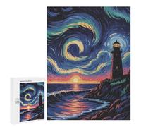 Adult Jigsaw Puzzles500 PCS Lighthouse at Sunset with Swirling Sky Adult Puzzles Toy Wall Decor Difficult Challenge Unique Birthday And Xmas Gifts 500 PCS