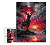 Adult Jigsaw Puzzles500 PCS Mystical Deer in Red Landscape Adult Puzzles Toy Wall Decor Difficult Challenge Unique Birthday And Xmas Gifts 500 PCS
