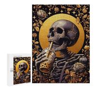 Adult Jigsaw Puzzles500 PCS Skeleton Loves Bubble Tea Adult Puzzles Toy Wall Decor Difficult Challenge Unique Birthday And Xmas Gifts 500 PCS
