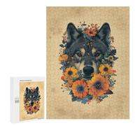 Adult Jigsaw Puzzles500 PCS Wolf in Flowers Puzzle for Adults Hands-on Game Perfect Decoration Christmas Birthday Gifts 500 PCS