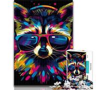 Adult Jigsaw Raccoon with Headphones 1000 Piece Jigsaw Puzzles for Adults,Interesting Stress Reduction Parent-child Interaction 26x38cm