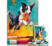 Adult Jigsaw Running Border Collie 1000 Piece Jigsaw Puzzles for Teenagers Gifts,Toys Educational Games Stress Relieving Enhance Love between Couples 50x75cm