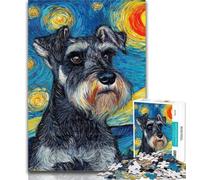 Adult Jigsaw Schnauzer Dog Under The Night Sky 1000 Pieces Jigsaw Puzzle For Adults Teens,for Age 14+ Impossible Game Best Gift for Adults And Teenagers 50x75cm