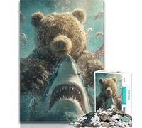Adult Jigsaw Shark And Teddy Bear 1000 Piece Jigsaw Puzzles for Teenagers Gifts,Educational Games Home Decoration Artists Collection, Fine Art 26x38cm