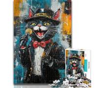 Adult Jigsaw Singing Cat Jigsaw Puzzles 1000 Pieces for Adults Teens,with Fully Interlocking Randomly Shaped Pieces for And 14 Years Old 50x75cm