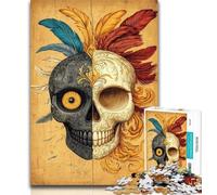Adult Jigsaw Skull Feathers Jigsaw Puzzles for Adults 1000,Family Game Stress Reliever Difficult Challenge Secret Santa Gifts 26x38cm
