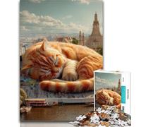 Adult Jigsaw Sleeping Orange Cat 1000 Piece Jigsaw Puzzles for Teenagers,Train Your Brain And Hands Birthday Present, Gifts 50x75cm