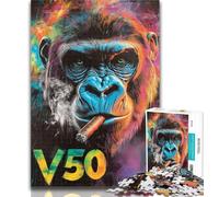 Adult Jigsaw Smoking Chimpanzee 1000 Piece Jigsaw Puzzle for Adults And Teenagers,with Matching Poster And Trivia Sheet for Age 14 50x75cm