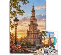 Adult Jigsaw Spain Plaza Sunset Tower 1000pcs (52x38cm) Puzzle Challenge | For winter weekends and Christmas breaks: 1000-piece jigsaw puzzle for adults offers 1000 pieces for the Christmas break.