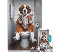 Adult Jigsaw St. Bernard on The Toilet 1000 Piece Jigsaw Puzzles for Adults,Interesting Stress Reduction Parent-child Interaction 26x38cm