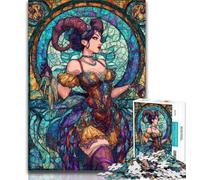 Adult Jigsaw Stained Glass Animation 1000 Piece Jigsaw Puzzle for Adults And Teenagers,with Matching Poster And Trivia Sheet for Age 14 50x75cm