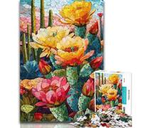 Adult Jigsaw Stained Glass Cactus 1000 Piece Jigsaw Puzzle for Adults Teens,Toys Educational Games Stress Relieving Parent-child Interaction 50x75cm