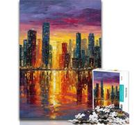 Adult Jigsaw Stained Glass City Jigsaws Puzzles 1000 Pieces for Adults Gifts,Brain Teaser Game Wall Decoration Unique Birthday And Xmas Gifts 26x38cm