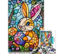 Adult Jigsaw Stained Glass Easter Bunny 1000 Piece Jigsaw Puzzle for Adults Teens,Toys Educational Games Stress Relieving Parent-child Interaction 26x38cm