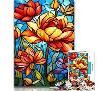 Adult Jigsaw Stained Glass Lotus 1000 Pieces Jigsaw Puzzle For Adults Teens,Staycation Kill Time Enhance Love between Couples 50x75cm