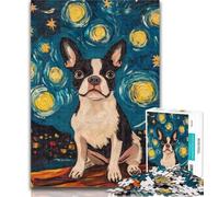 Adult Jigsaw Starry Night Boston Terrier Jigsaw Puzzles for Adults 1000,Family Game Stress Reliever Difficult Challenge Secret Santa Gifts 50x75cm