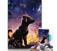 Adult Jigsaw Starry Night Dog Jigsaws 1000 Pieces for Teenagers,Stress Reliever Difficult Challenge Enhance Love between Couples 50x75cm