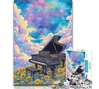 Adult Jigsaw Sunflower Piano 1000 Piece Jigsaw Puzzle for Adults And Teenagers,for Educational Game Challenge Toy Artists Collection, Fine Art 50x75cm