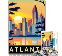 Adult Jigsaw Sunset Over Atlanta Jigsaws 1000 Pieces for Adults,with Fully Interlocking Randomly Shaped Pieces for And 14 Years Old 75x50cm