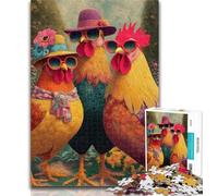 Adult Jigsaw Three Chickens 1000 Piece Jigsaw Puzzle for Adults And Teenagers,for Educational Game Challenge Toy Artists Collection, Fine Art 26x38cm