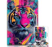 Adult Jigsaw Tiger Graffiti Jigsaw Puzzles 1000 Pieces for Adults Teens,with Fully Interlocking Randomly Shaped Pieces for And 14 Years Old 26x38cm