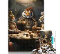 Adult Jigsaw Tiger Poker Jigsaws 1000 Pieces for Teenagers,Stress Reliever Difficult Challenge Enhance Love between Couples 26x38cm