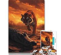 Adult Jigsaw Tigers And Crocodiles Jigsaw Puzzles for Teenagers 1000 Piece,Educational Game for Birthday, Chrismas for And 14 Years Old 26x38cm