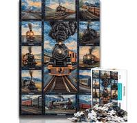 Adult Jigsaw Train Collage 1000 Piece Jigsaw Puzzle for Adults And Teenagers,Vibrant And Unique Design Relaxing & Challenging Puzzle Experience 50x75cm