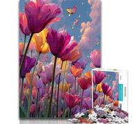 Adult Jigsaw Tulip Flowers 1000 Piece Jigsaw Puzzles for Adults,Interesting Stress Reduction Parent-child Interaction 26x38cm