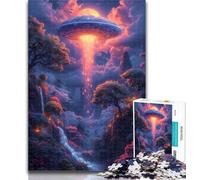 Adult Jigsaw UFO in The Mountain Clouds 1000 Piece Jigsaw Puzzles for Teenagers Gifts,Toys Educational Games Stress Relieving Enhance Love between Couples 50x75cm